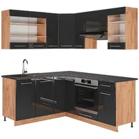 Vicco Eckküche, Fame-Line, 160 x 190 cm, AP Anthrazit, Eiche Wotan, Holzwerkstoff, L-Form,L-Form, 160x82x190 Küchen, Eckküchen, Eckküchen ohne Geräte