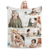 Personalisierte Foto Decke, Personalisiert Fotodecke mit Eigenem Bild Text Name, mit 1-10 Foto Collagen Flanell Decke, für Mama, Papa, Freundin, Freund, Kind, Personalisierte Geschenke (6 Fotos)