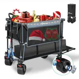 Sekey XXXXL Bollerwagen Faltbar 350L mit Extra Breite Reifen 17x10cm, Faltbarer Bollerwagen Strandwagen Transportwagen Zusammenfaltbar aus 4 Richtungen, 4XL-Doppel 4021, Blau mit Schwarz