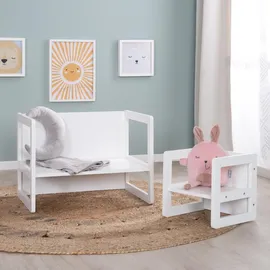 roba Kindersitzgruppe 3in1 Wendehocker umwandelbar Tisch Kinderbank Holz weiß