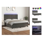 vidaXL Boxspringbett mit Matratze & LED Dunkelgrau 160x200 cm Samt