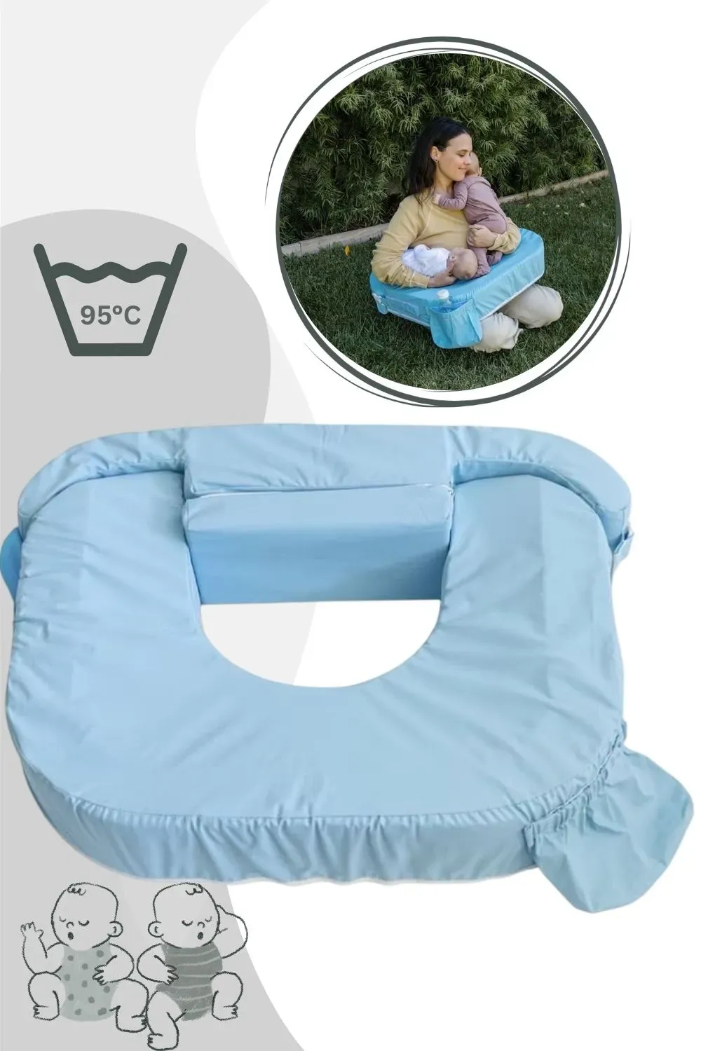 My Brest Friend & baby wild Amerikanische Stillkissen für Zwillinge, Abwaschbar, Farbe: Blau