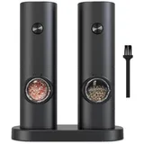 BlingBin Salz-/Pfeffermühle Elektrische Salz und Pfeffermühlen Set Batteriebetriebenen Gewürzmühle Batterie, (2 Stück), Automatisches Mahlen mit LED-Licht für BBQ Restaurant Küche schwarz