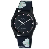 Q&Q Damenuhr mit Silikonarmband, 10 Bar floral, dunkelblau/rosa - Blau/Blau
