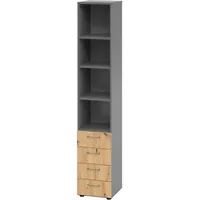 Hammerbacher Regal 6OH, 4 Schübe, BS Graphit/Asteiche-V964S4/G/R/BS
