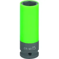 1/2" Alu-Felgen Kraft-Stecknuss robust, lang, 15mm - grün