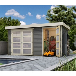 Karibu Aktionsangebot (inkl. 100 Euro Zubehör): Holz Gartenhaus "Mühlentrup 1",terragrau,4 x 2,2 m (B x T)