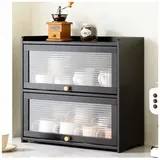3-stöckiger Küchen-Aufbewahrungsschrank aus Bambus, freistehender Arbeitsplattenschrank mit durchsichtiger Klapptür, kleiner Speisekammer-Sideboard-Organizer für Schüsseln, Tassen, Flaschen,