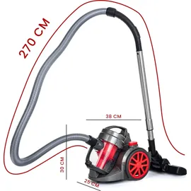 Lehmann Staubsauger beutellos Zyklon 1,8 L, Düsensatz, Turbobürste, Max 4000 Watt, HEPA-Filter - Rot