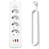 4 Fach Mehrfachsteckdose mit USB C und 2 USB A, Mehrfachstecker mit Schalter 7 in 1 Steckdosenleiste Stecker mit Kindersicherung und 2m Kabel, Verteilersteckdose Steckerleiste für Büro und Zuhause