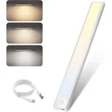 Nettlife LED Unterbauleuchte Bewegungsmelder dimmbar 20/30/40 cm wählbar USB Schrankbeleuchtung, LED fest integriert, 3 Farbtemperatur Aufladbar Schrankleuchte für Flur Cabinet silberfarben