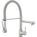 Timaco Küchenwasserhahn mit Schloss-Brause Gebürstetes Nickel