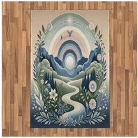 Teppich Flachgewebe Deko-Teppiche für das Wohn-,Schlaf-, und Essenszimmer, Abakuhaus, rechteckig, Boho Natur Gebirgsblumenweg blau|grau|grün 120 cm x 180 cm