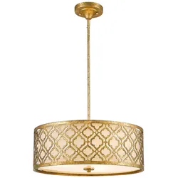 Arabella Pendelleuchte mit 3 Lichtern und Doppelhalterung, groß, Antik-Gold, Lampenschirm Elfenbein
