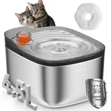 Katzenbrunnen Edelstahl, 4,5 L Trinkbrunnen für Katze, Wasserspender für Katze & Hunde mit Innovativer Wasserstandsanzeiger, Ultra-Leiser Pumpe mit fließendes Wasser, Spülmaschinenfest-FS0010BK