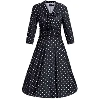 Dolly and Dotty A-Linien-Kleid Sandra Casual Bow Tie Polka Dot Schwarz Vintage Retro Rockabilly Jersey schwarz S