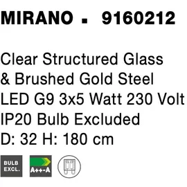 Nova Luce Mirano 1-flg. G9 30 cm gold transparent