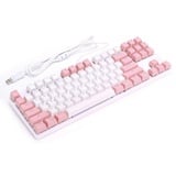 PUSOKEI Mechanische Gaming-Tastatur, 87 Tasten Mechanische Tastaturen mit blauem Schalter, kabelgebundene RGB-LED-Tastatur mit Hintergrundbeleuchtung, ergonomische Standardtastatur (weiß mit rosa)