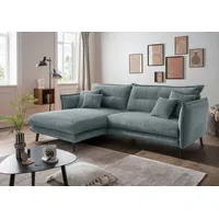 Ecksofa INOSIGN "Lazio" Sofas Gr. B/H/T: 255cm x 94cm x 180cm, Cord, Recamiere links, blau (aqua, zierkissen aqua) zwei verschiedene Fußfarben wählbar