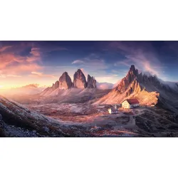 Fototapete PAPERMOON "Landschaft mit Haus", bunt, B:3,50m L:2,60m, Vlies, Tapeten