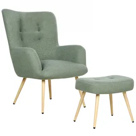 Beliani Ohrensessel Vejle Bouclé 70 x 100 x 80 cm Hellgrün mit Hocker