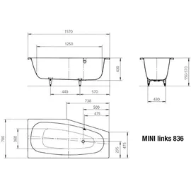 Kaldewei Mini links 836 Raumsparbadewanne 70 x 157 cm (225200010001)