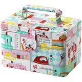 Kobolo Nähkästchen Nähkorb Nähkörbchen Nähkasten - Textil - pink mint bunt - 25x17x18 cm