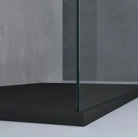 doporro Duschwand Duschtrennwand 140x200 Walk-In Dusche schwarz mit Doppel-Stabilisator aus Echtglas 10mm ESG-Sicherheitsglas Klarglas mit Labyrinth