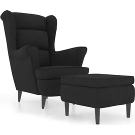vidaXL Ohrensessel mit Hocker Samt 64 x 96 x 90 cm Schwarz