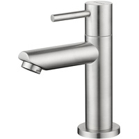 CECIPA Chrom Kaltwasserarmatur mit Anschlussschlauch, Waschbeckenarmatur mit Auslauf Höhe 93.4 mm für Gäste WC, Badezimmer