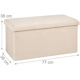 Relaxdays Sitzbank mit Stauraum, Samtbezug, 80 L, Flur, Wohnzimmer, gepolsterte Truhenbank, 38x77x39 cm, Farbauswahl, Creme