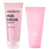 swederm Set 1x Hudsalva Vit E Salbe Handcreme Fußcreme Mit Vitamin E Glycerin 100 ml 1x Foot Cream Exfolierende Fußcreme Peeling-Fusscreme Mit Säuren Anti-Hornhaut Trockene Verhornte Haut 75 ml