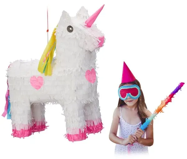 Relaxdays 2 x Pinata Einhorn Weiß,Gelb,Rosa