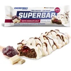 Superbar Eiweißriegel. 37% Protein. low sugar. White Chocolate Jelly. 50 g EINHEITSFARBE 50g