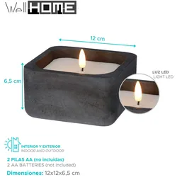 WellHome - Quadratische LED-Kerze, Farbe Schwarz, 12x12x6,5cm