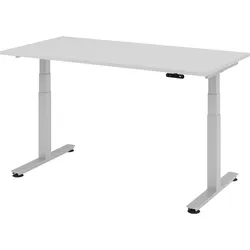 bümö elektrisch höhenverstellbarer Schreibtisch 160x80 cm in grau, Gestell silber - Schreibtisch höhenverstellbar elektrisch mit Memory-Steuerung,
