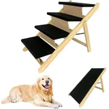 LZQ 2 in 1 Hundetreppe Hunderampe Auto Klappbar für Kleine Hunde und Katzen, Tragbare Hundeleiter Haustiertreppe aus Holz mit Anti-rutsch Teppich für Bett Sofa, bis 80 kg