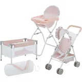 Olivia's Little World Polka Dot Princess Baby Doll 3pc Nursery Set - Crib, High Chair & Stroller, Pink & Gray