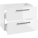 Waschtischunterschrank Mit Metallgriffen In Schwarz, 80 Cm Breit Mit 2 Schubkästen, In Weiß Hochglanz Lackiert Messina-107, B/h/t: Ca. 80/60/40 Cm