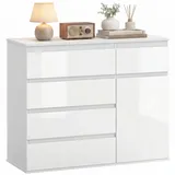 HOMCOM Kommode mit 5 Schubladen, Sideboard Hochglanz Weiß, Schubladenschrank mit verstellbarem Regal und Soft-Close-Tür, für Wohnzimmer und Schlafzimmer, 100 x 40 x 80 cm