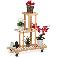 Relaxdays Pflanzenregal, Blumenständer mit 3 Ablagen, Bambus, HxBxT 82