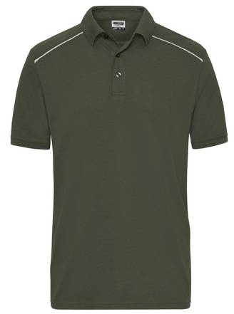 Men's Workwear Polo - SOLID - Strapazierfähiges und pflegeleichtes Polo mit Kontrastpaspel braun/grün/oliv, Gr. L