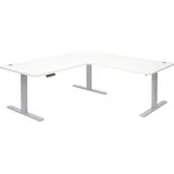 MCW Eck-Schreibtisch MCW-D40, Bürotisch Computertisch elektrisch höhenverstellbar 178x178cm 84kg MVG ~ weiß, grau