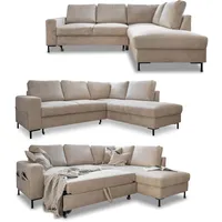 MIUFORM Ecksofa mit Schlaffunktion, Lofty Lilly Wohnlandschaft L-Form, Couch L Form Wohnladschaft mit Schlaffunktion Schlafcouch, Sofa Cord Metallfüße (Beige, Rechts ausgerichtet)