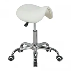 KADIMA DESIGN MENTON - Sattel-Hocker in Weiß, Arbeitshocker mit Kunstleder-Bezug, Sitzhocker ist höhenverstellbar, Kosmetikhocker & Praxishocker mit Sattelsitz,