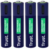 Trust USB-C Wiederaufladbare Batterien AAA 4 Stück, Akku AAA mit USB-C Anschluss, kein Akkuladegerät Erforderlich, 500 mAh Wiederaufladbar über Ladegerät, USB Kabel Enthalten, 4er-Pack