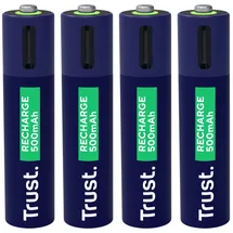 Trust USB-C Wiederaufladbare Batterien AAA 4 Stück, Akku AAA mit USB-C Anschluss, kein Akkuladegerät Erforderlich, 500 mAh Wiederaufladbar über Ladegerät, USB Kabel Enthalten, 4er-Pack