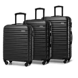 WITTCHEN Reisekoffer 3er Koffer-Set Rollkoffer Trolley Handgepäck Reisekofferset Gepäckset Hartschale aus ABS mit 4 Spinner-Rollen Zahlenschloss Teleskopgriff Groove Line schwarz