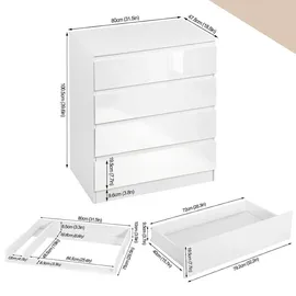 Woltu Wickelkommode mit abnehmbarer Wickelauflage, Hochglanz Weiß