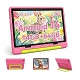MUISOO 10 Zoll Kinder Tablet mit Hülle, Android Tablet für Kinder 3-12 Jahren, 14GB+64GB (1TB TF Expand), Octa Core CPU, 1280 * 800 HD Display, WiFi 6, BT5.3, Dual Kamera Tablets Tab Pad, Rosa